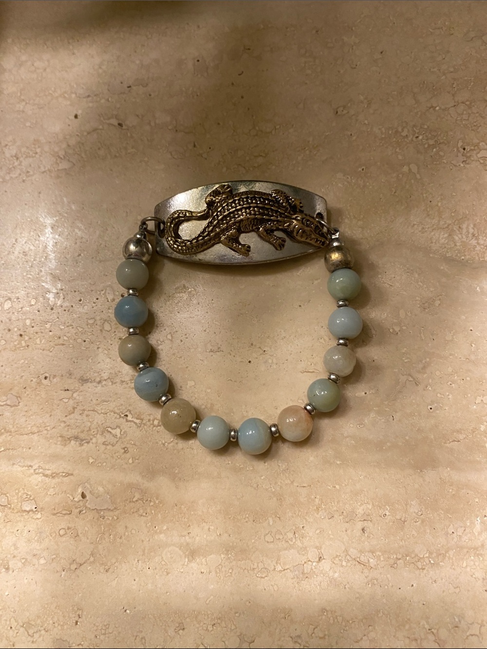 Beaded Blue-Grey Alligator Accent Stretch Bracelet